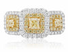 ESTATE 1.76CT WHITE & FANCY YELLOW DIAMOND 18KT 2 TONE GOLD HALO ENGAGEMENT RING