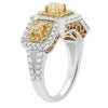 ESTATE 1.76CT WHITE & FANCY YELLOW DIAMOND 18KT 2 TONE GOLD HALO ENGAGEMENT RING