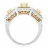 ESTATE 1.76CT WHITE & FANCY YELLOW DIAMOND 18KT 2 TONE GOLD HALO ENGAGEMENT RING