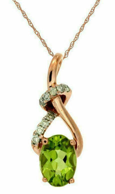 .91CT DIAMOND & AAA PERIDOT 14KT ROSE GOLD 3D OVAL & ROUND INFINITY LOVE PENDANT