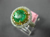 LARGE 2.51CT WHITE & FANCY YELLOW DIAMOND & AAA EMERALD 18KT 2 TONE GOLD 3D RING