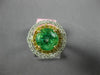 LARGE 2.51CT WHITE & FANCY YELLOW DIAMOND & AAA EMERALD 18KT 2 TONE GOLD 3D RING