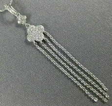 ESTATE .14CT DIAMOND 14KT WHITE GOLD FOUR LEAF CLOVER CHANDELIER LARIAT PENDANT
