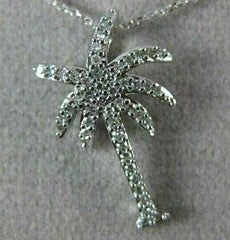 ESTATE .15CT DIAMOND 14KT WHITE GOLD 3D PALM TREE CLASSIC FLOATING FUN PENDANT