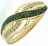 ESTATE .26CT WHITE & GREEN DIAMOND 14K YELLOW GOLD 3D MULTI ROW CRISS CROSS RING