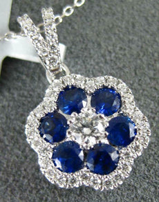 .88CT DIAMOND & AAA SAPPHIRE 18KT WHITE GOLD FLOWER FILIGREE CLUSTER PENDANT