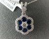 .88CT DIAMOND & AAA SAPPHIRE 18KT WHITE GOLD FLOWER FILIGREE CLUSTER PENDANT