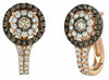 WHITE & CHOCOLATE FANCY DIAMOND 14KT ROSE GOLD FLOWER CLUSTER CLIP ON EARRINGS