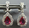 2.12CT DIAMOND & AAA RUBY 18KT WHITE GOLD 3D ROUND & PEAR SHAPE HANGING EARRINGS