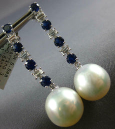 LARGE 2.50CT DIAMOND SAPPHIRE & SOUTH SEA PEARL 18KT WHITE GOLD HANGING EARRINGS