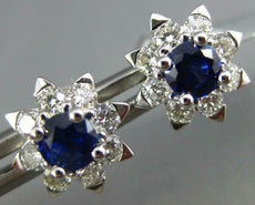 ESTATE 1.20CT DIAMOND & AAA SAPPHIRE 18K WHITE GOLD 3D FLOWER STAR STUD EARRINGS