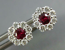 ESTATE .63CT DIAMOND & AAA RUBY 18KT WHITE GOLD 3D INVISBLE FLOWER STUD EARRINGS