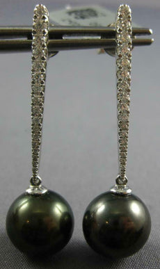 ESTATE LARGE .43CT DIAMOND & AAA TAHITIAN PEARL 18KT WHITE GOLD HANGING EARRINGS