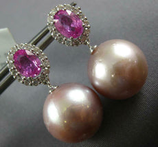 LARGE 2.32CT DIAMOND & SOUTH SEA PEARL & PINK SAPPHIRE 18KT WHITE GOLD EARRINGS