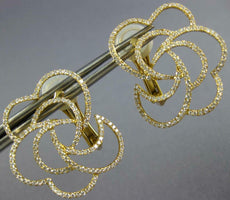 LARGE 1.03CT DIAMOND 18K YELLOW GOLD FLOWER OPEN FILIGREE HEART CLIP ON EARRINGS