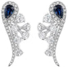 1.40CT DIAMOND & AAA SAPPHIRE 14K WHITE GOLD ROUND & PEAR SHAPE HANGING EARRINGS