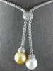 LARGE DIAMOND & WHITE & GOLDEN SOUTH SEA PEARL 18KT WHITE GOLD LARIAT NECKLACE