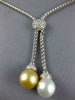 LARGE DIAMOND & WHITE & GOLDEN SOUTH SEA PEARL 18KT WHITE GOLD LARIAT NECKLACE
