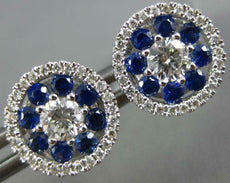 LARGE 1.03CT DIAMOND & AAA SAPPHIRE 18KT WHITE GOLD 3D HALO FLOWER STUD EARRINGS