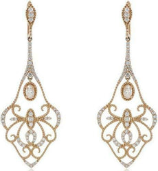 1.50CT DIAMOND 18KT ROSE GOLD 3D OPEN FILIGREE MILGRAIN FLORAL HANGING EARRINGS