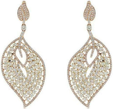 LARGE 5.10CT DIAMOND 18KT ROSE GOLD 3D CLUSTER CLASSIC LEAF HANGING EARRINGS