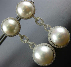 EXTRA LARGE 1.40CT DIAMOND & AAA SOUTH SEA PEARL 18K WHITE GOLD HANGING EARRINGS