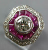 ESTATE 2.15CT DIAMOND & AAA RUBY 14KT WHITE GOLD 3D OCTAGON HALO ENGAGEMENT RING