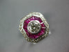 ESTATE 2.15CT DIAMOND & AAA RUBY 14KT WHITE GOLD 3D OCTAGON HALO ENGAGEMENT RING