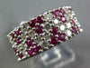 ESTATE WIDE 1.59CT DIAMOND & AAA RUBY 18KT WHITE GOLD MULTI ROW TRIANGULAR RING
