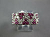 ESTATE WIDE 1.59CT DIAMOND & AAA RUBY 18KT WHITE GOLD MULTI ROW TRIANGULAR RING