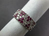 ESTATE WIDE 1.59CT DIAMOND & AAA RUBY 18KT WHITE GOLD MULTI ROW TRIANGULAR RING