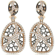 1.90CT DIAMOND 18KT ROSE & BLACK GOLD OPEN FILIGREE WEB CLIP ON HANGING EARRINGS