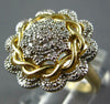 ESTATE LARGE .25CT DIAMOND 14KT 2 TONE GOLD 3D FLOWER FILIGREE CLUSTER LOVE RING