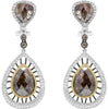 LARGE 13.24CT WHITE & MOCHA DIAMOND 18KT WHITE GOLD TEAR DROP HANGING EARRINGS