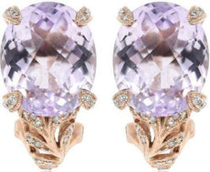 9.97CT DIAMOND & AAA PINK AMETHYST 14KT ROSE GOLD OVAL CLIP ON HANGING EARRINGS