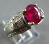 WIDE 2.0CT DIAMOND & RUBY 14KT WHITE GOLD OVAL ROUND & BAGUETTE ENGAGEMENT RING