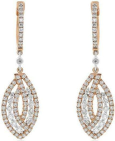 1.50CT DIAMOND 18KT WHITE & ROSE GOLD MARQUISE SHAPE LOVE KNOT HANGING EARRINGS