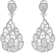 EXTRA LARGE 4.50CT DIAMOND 18K WHITE GOLD 3D MULTI LEAF CLIP ON HANGING EARRINGS