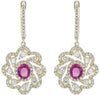 1.97CT DIAMOND & AAA PINK SAPPHIRE 14K YELLOW GOLD ROUND & OVAL HANGING EARRINGS