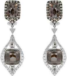 EXTRA LARGE 18.57CT WHITE & MOCHA DIAMOND 18KT WHITE GOLD LEAF HANGING EARRINGS