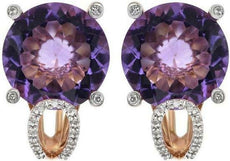 LARGE 15.69CT DIAMOND & AAA AMETHYST 14K ROSE GOLD ROUND ETOILE CLIP ON EARRINGS