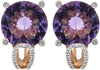 LARGE 15.69CT DIAMOND & AAA AMETHYST 14K ROSE GOLD ROUND ETOILE CLIP ON EARRINGS