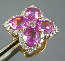 LARGE 4.26CT DIAMOND & AAA PINK SAPPHIRE 18KT WHITE GOLD 4 LEAF CLOVER EARRINGS