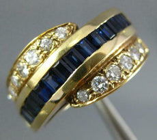 WIDE 1.50CT DIAMOND & SAPPHIRE 14K YELLOW GOLD ROUND & BAGUETTE ANNIVERSARY RING