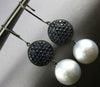 LARGE 3.60CT AAA SAPPHIRE & SOUTH SEA PEARL 18KT BLACK GOLD 3D HANGING EARRINGS