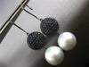 LARGE 3.60CT AAA SAPPHIRE & SOUTH SEA PEARL 18KT BLACK GOLD 3D HANGING EARRINGS