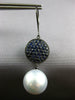 LARGE 3.60CT AAA SAPPHIRE & SOUTH SEA PEARL 18KT BLACK GOLD 3D HANGING EARRINGS