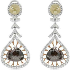 LARGE 11.22CT WHITE & MOCHA DIAMOND 18KT WHITE & ROSE GOLD 3D HANGING EARRINGS