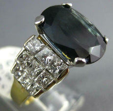 8.0CT DIAMOND & AAA SAPPHIRE 18KT 2 TONE GOLD OVAL INVISIBLE ENGAGEMENT RING