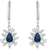 1.83CT DIAMOND & AAA SAPPHIRE 14K WHITE GOLD ROUND & PEAR SHAPE HANGING EARRINGS